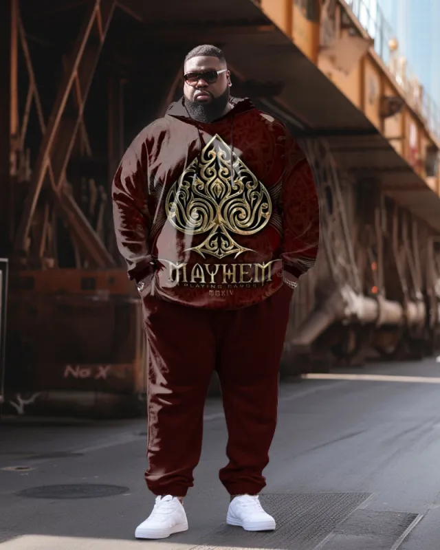 Men's Plus Size Casual Classic Pattern Poker Hoodie Two-Piece Set sold by Biggmans