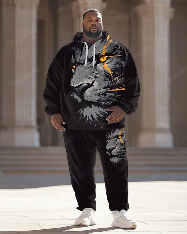 Mens Street Fashion Graffiti Black Tiger Print Plus Size Hoodie Suit sold by Biggmans