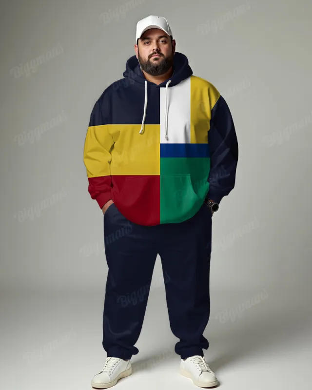 Men's Daily Casual Color Block Square Print Plus Size Hoodie Suit sold by Biggmans