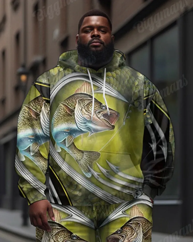 Men's Street Fashion Fish Hook Print Plus Size Hoodie Suit sold by Biggmans product image thumbnail 2