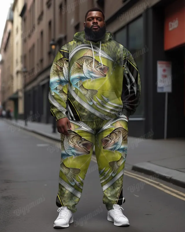 Men's Street Fashion Fish Hook Print Plus Size Hoodie Suit sold by Biggmans