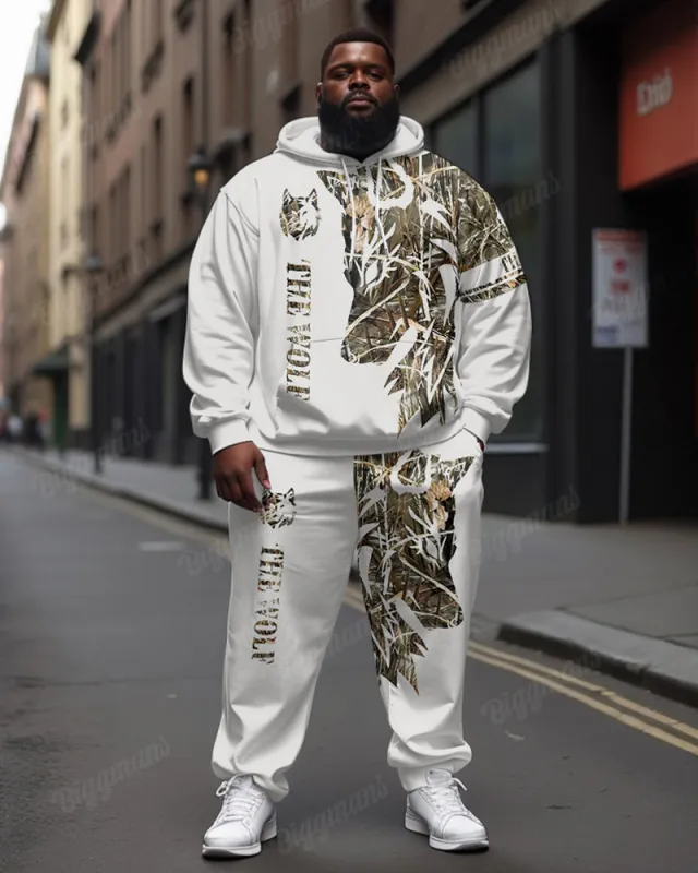 Men's Street Fashion Lion Alphabet Print Plus Size Hoodie Suit sold by Biggmans