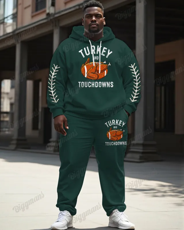 Men's Thanksgiving Day Green Turkey And Touchdowns Letter Print Plus Size Hoodie Suit sold by Biggmans