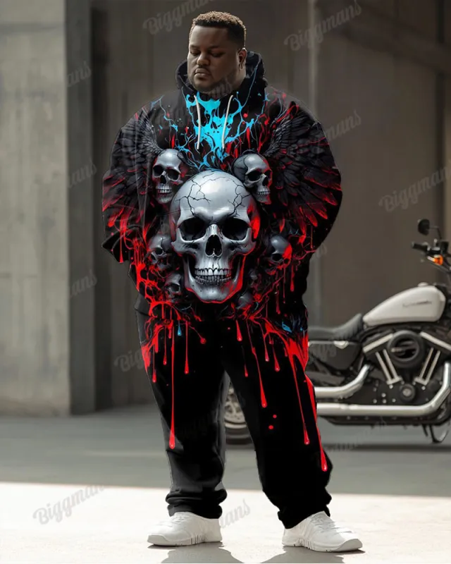 Men's Street Fashion Wings Skull Flowing Print Plus Size Hoodie Suit sold by Biggmans