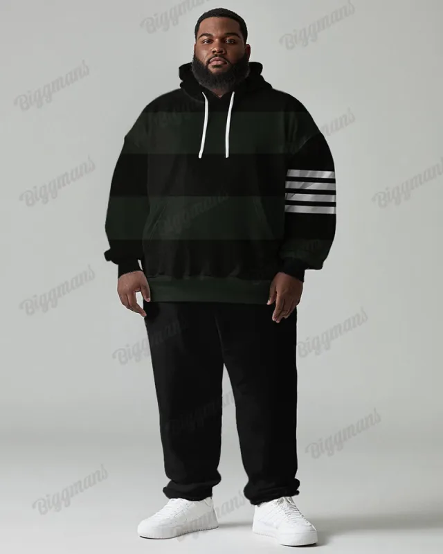 Men's Daily Casual Simple Striped Patchwork Printed Plus Size Hoodie Suit sold by Biggmans