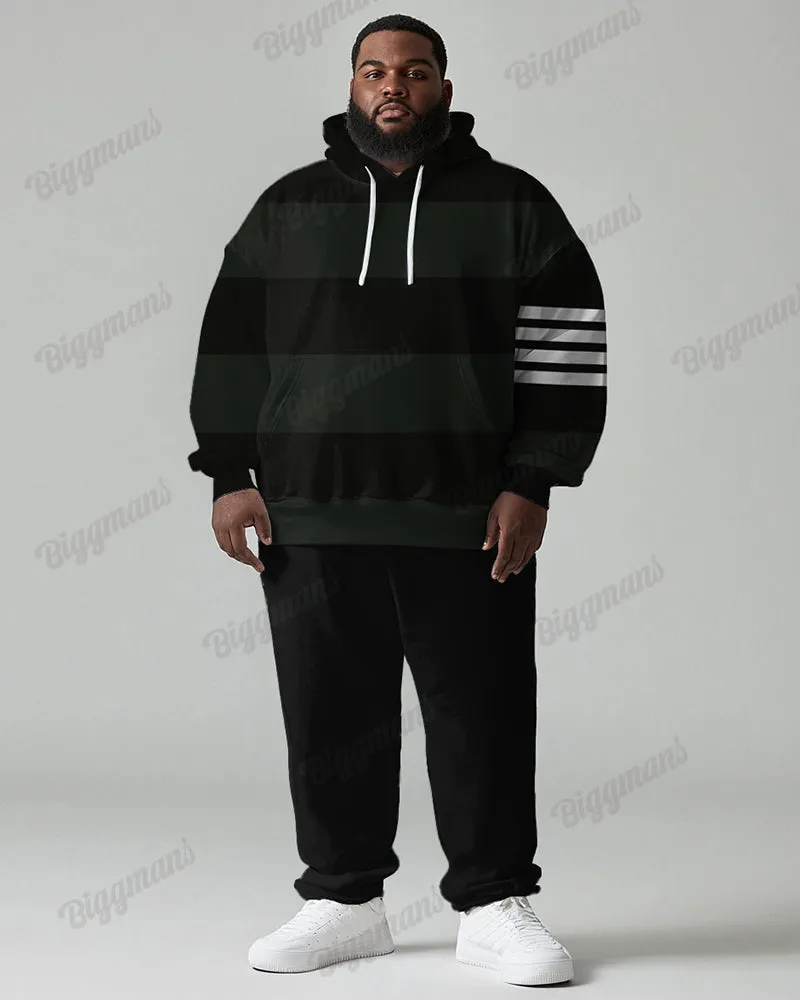 Men's Daily Casual Simple Striped Patchwork Printed Plus Size Hoodie Suit sold by Biggmans