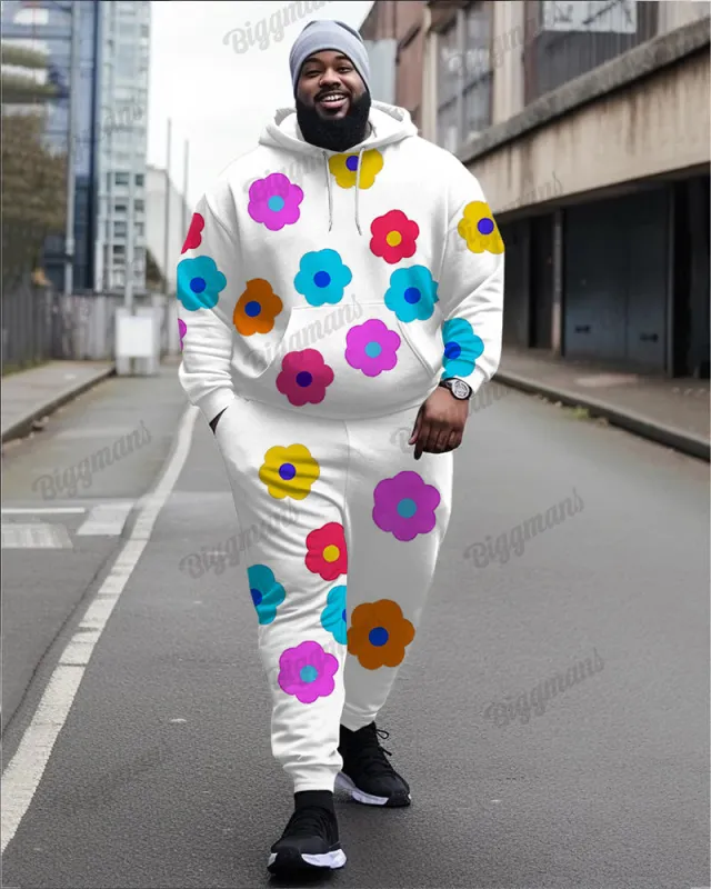 Men's Colorful Flowers Print Plus Size Hoodie Suit sold by Biggmans