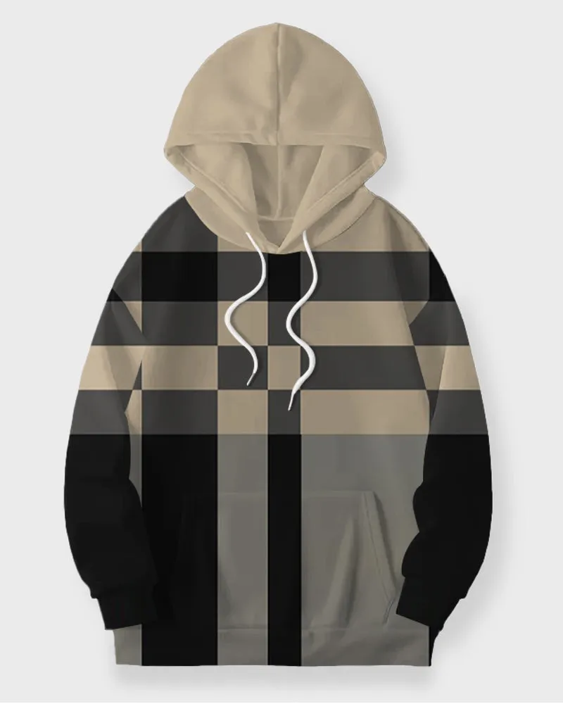 Men's Casual Khaki Plaid Striped Print Plus Size Hoodie Suit sold by Biggmans product image thumbnail 3