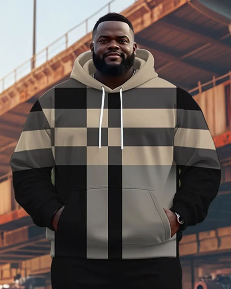 Men's Casual Khaki Plaid Striped Print Plus Size Hoodie Suit sold by Biggmans product image thumbnail 5