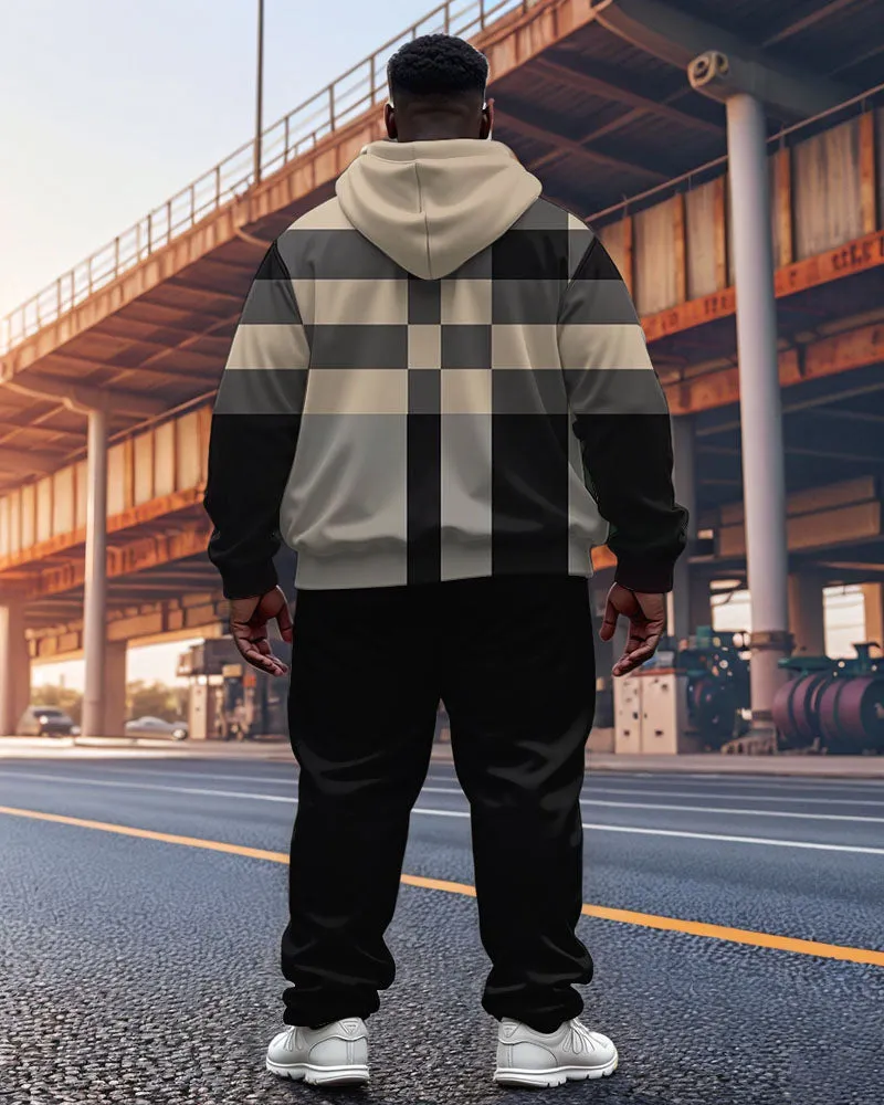 Men's Casual Khaki Plaid Striped Print Plus Size Hoodie Suit sold by Biggmans product image thumbnail 2