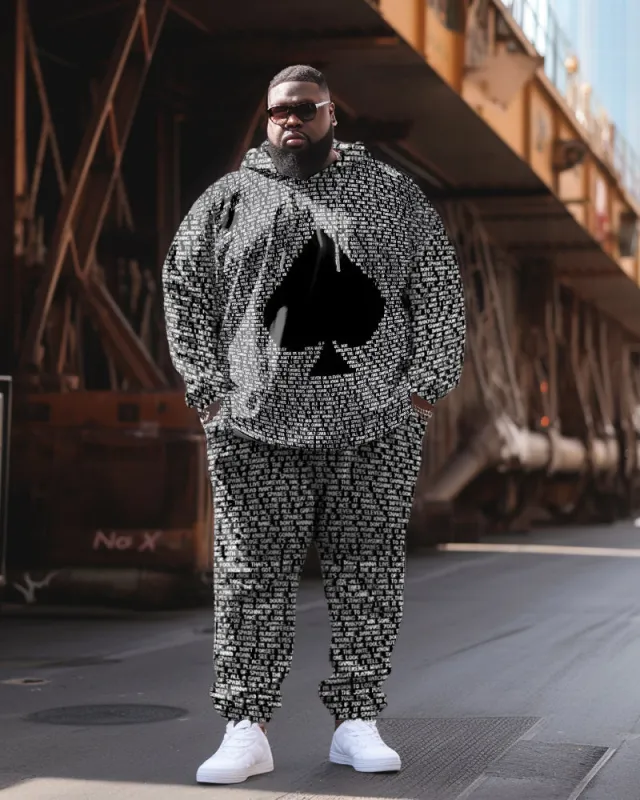 Men's Plus Size Casual Classic Alphabet Poker Hoodie Two-Piece Set sold by Biggmans