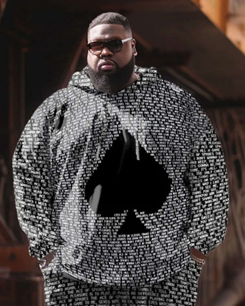 Men's Plus Size Casual Classic Alphabet Poker Hoodie Two-Piece Set sold by Biggmans product image thumbnail 2