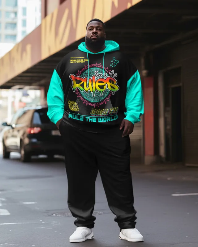 Men's Large Size Casual Hip Hop Graffiti Ruler Contrast Color Hoodie Set sold by Biggmans