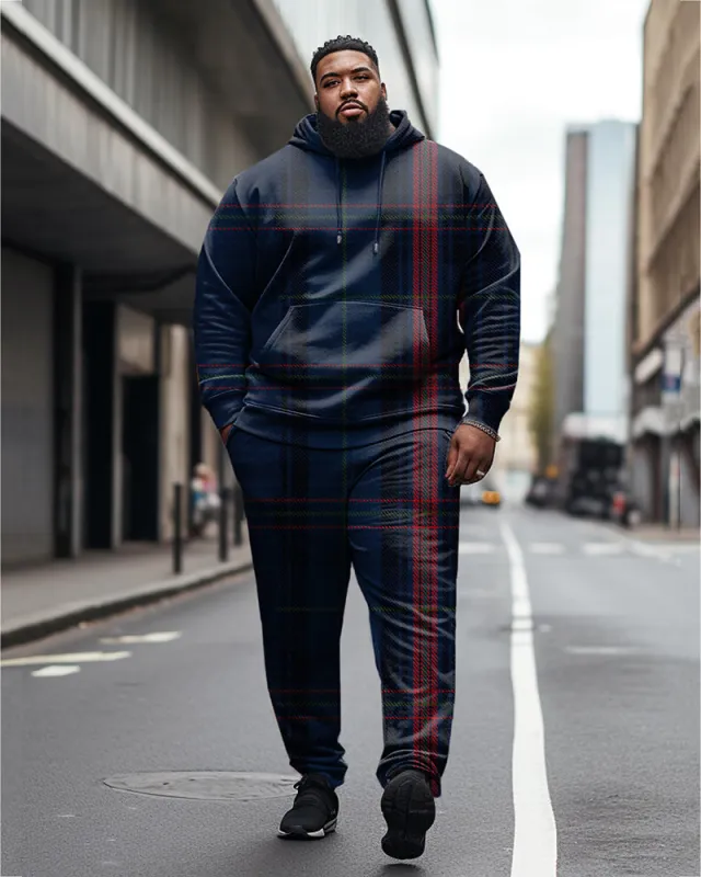 Men's Large Size Diamond Color Block Check Casual Hoodie and Sweatpants Two Piece Set sold by Biggmans