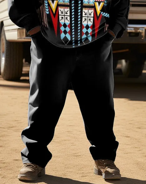 Men's Plus Size Ethnic Style Diamond Black Hoodie Two Piece Set sold by Biggmans product image thumbnail 3