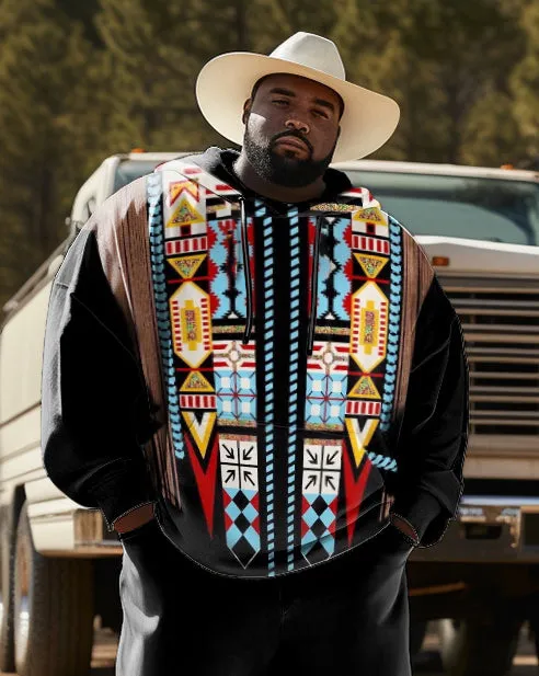 Men's Plus Size Ethnic Style Diamond Black Hoodie Two Piece Set sold by Biggmans product image thumbnail 2