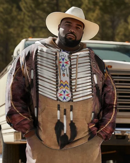 Men's Plus Size Ethnic Style Diamond Brown Hoodie Two Piece Set sold by Biggmans product image thumbnail 2