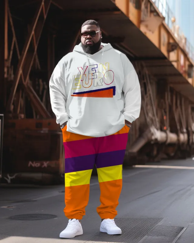 Men's Plus Size Casual Retro Colorblock Hoodie Two-Piece Set sold by Biggmans