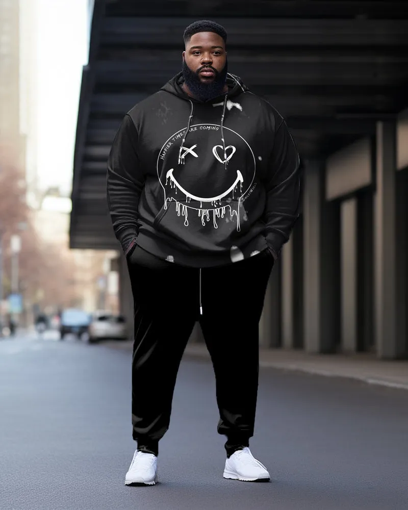 Men's Large Size Street Black Smiley Face Graffiti Fun Print Hoodie (Pack of Two) sold by Biggmans