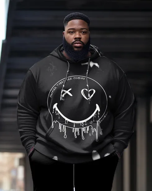 Men's Large Size Street Black Smiley Face Graffiti Fun Print Hoodie (Pack of Two) sold by Biggmans product image thumbnail 2