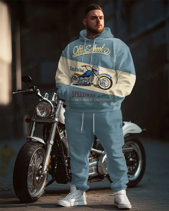 Men's Street Fashion Blue Motorcycle Letters Plus Size Hoodie Suit sold by Biggmans