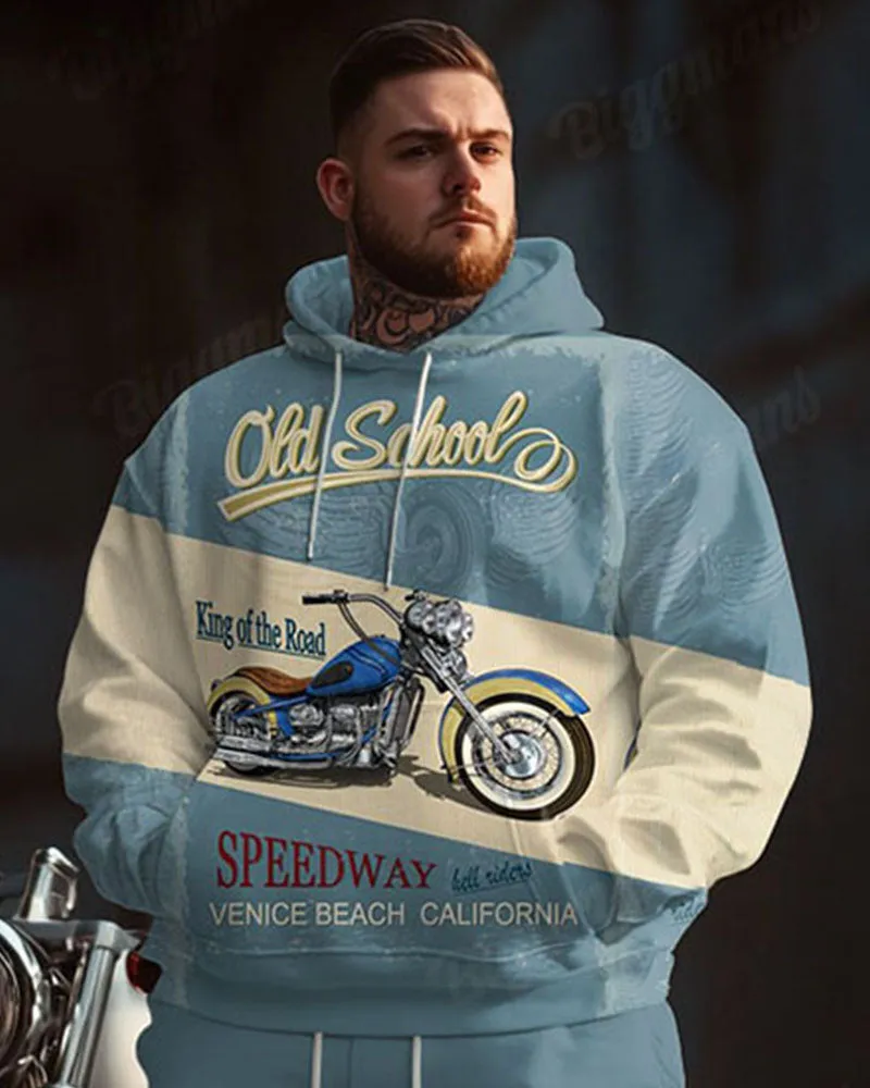 Men's Street Fashion Blue Motorcycle Letters Plus Size Hoodie Suit sold by Biggmans product image thumbnail 2