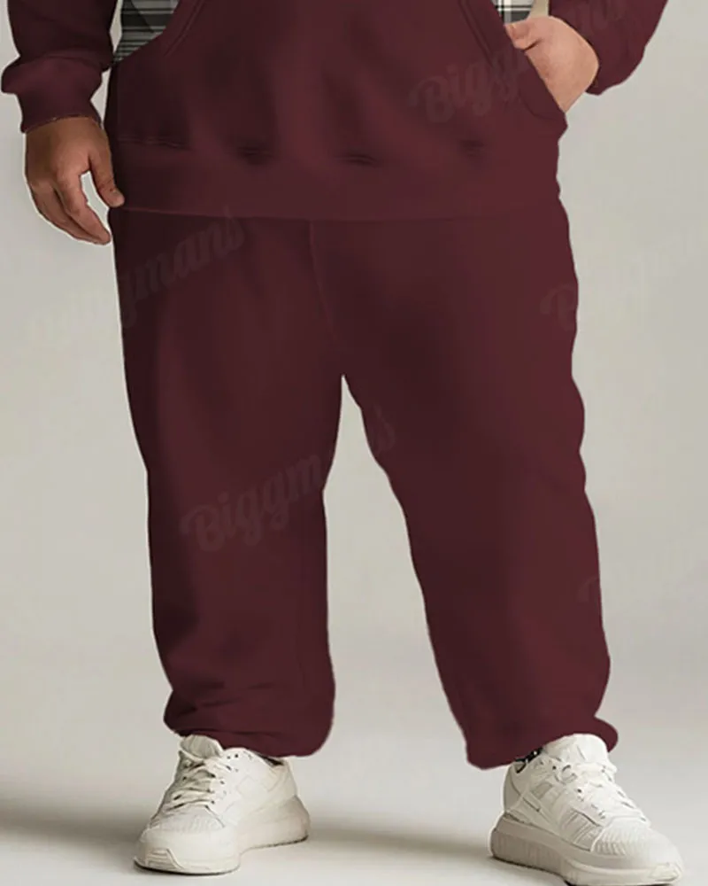 Men's Daily Casual Versatile Classic Wine Red Gray Plaid Print Plus Size Hoodie Suit sold by Biggmans product image thumbnail 3