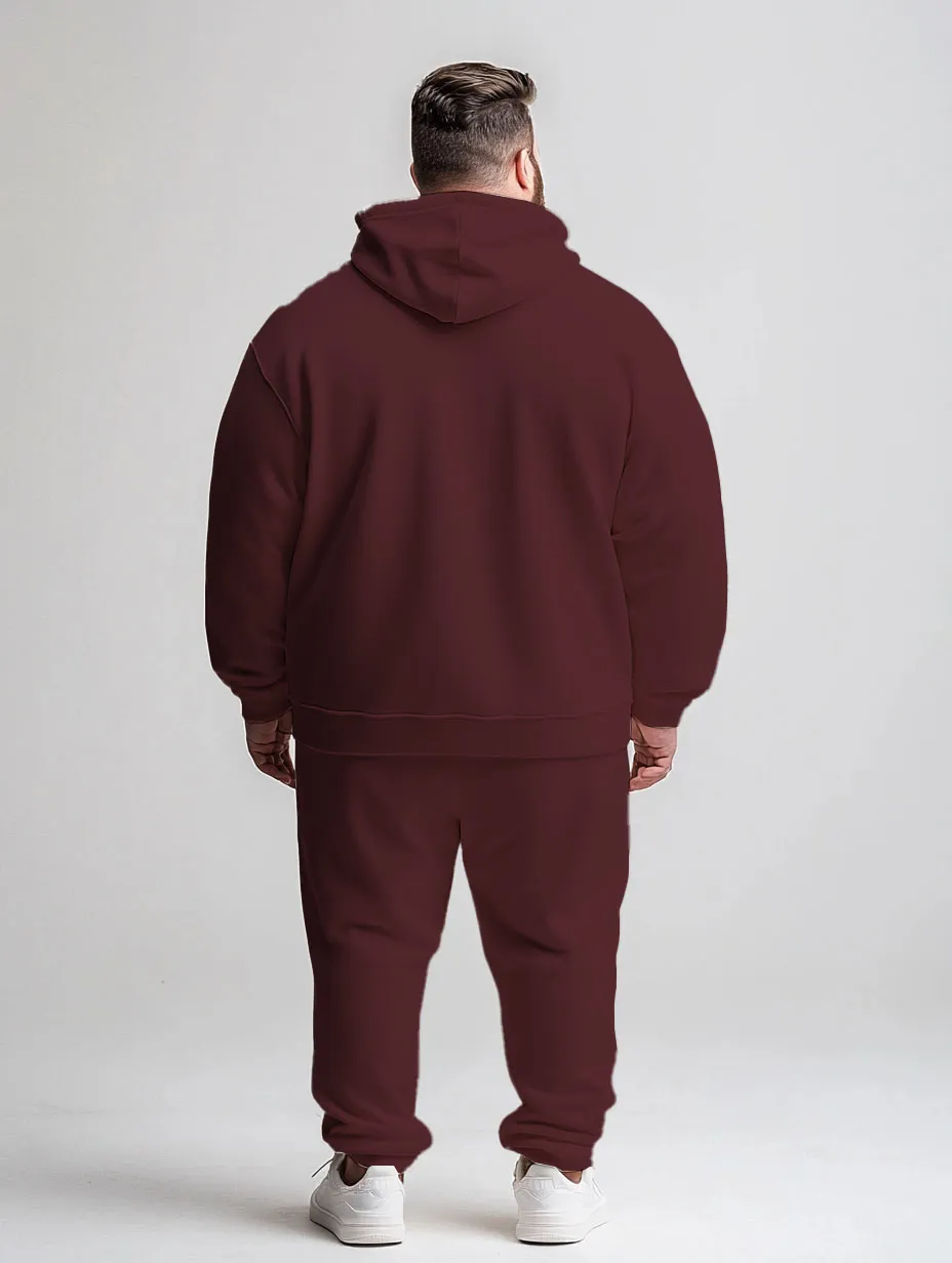 Men's Daily Casual Versatile Classic Wine Red Gray Plaid Print Plus Size Hoodie Suit sold by Biggmans product image thumbnail 4
