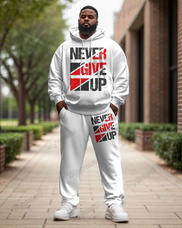 Men's Simple Daily Never Give Up Letter Print Plus Size Hoodie Suit sold by Biggmans