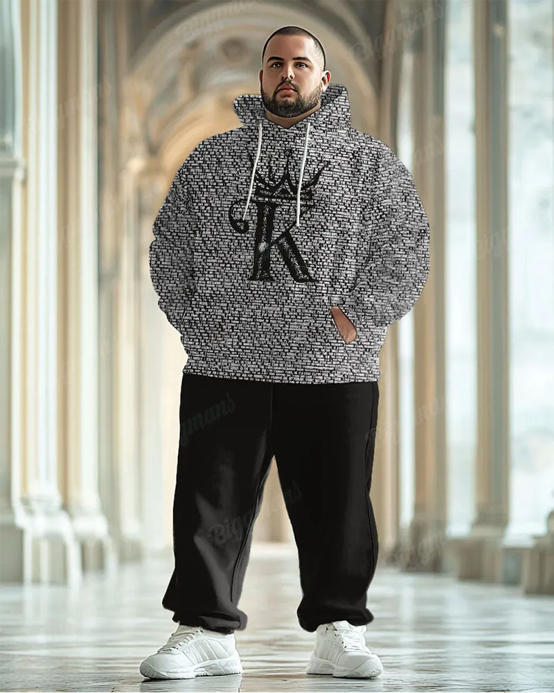 Mens Daily Casual K Letter Crown Print Plus Size Hoodie Suit sold by Biggmans product image thumbnail 2