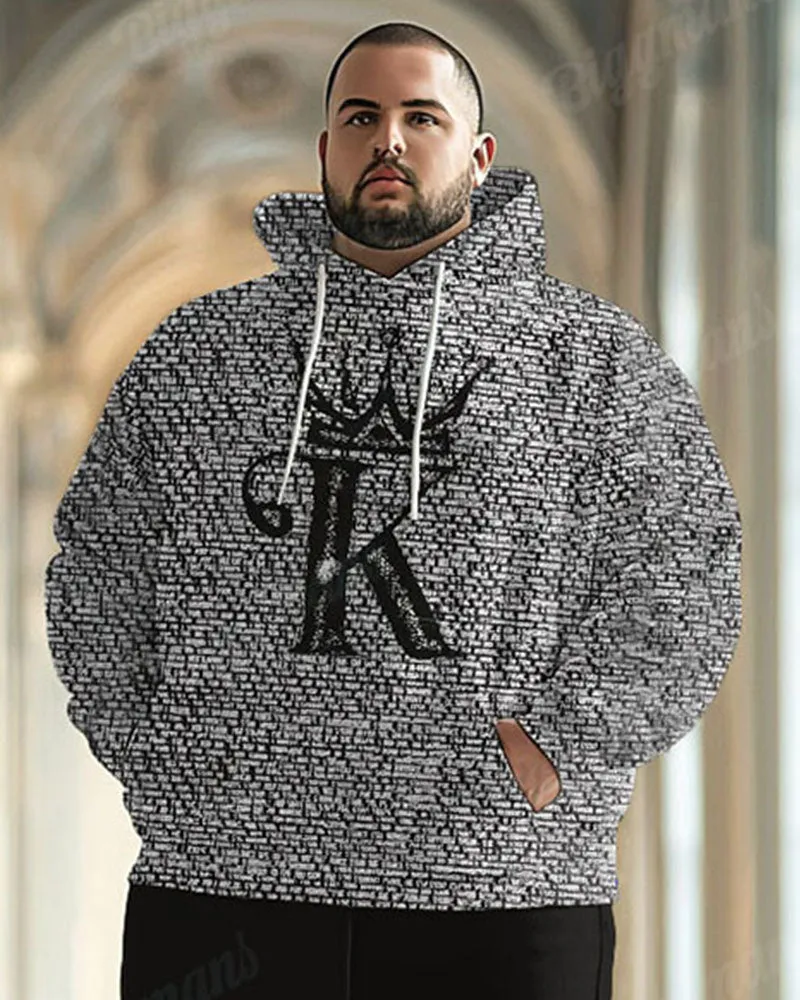 Mens Daily Casual K Letter Crown Print Plus Size Hoodie Suit sold by Biggmans product image thumbnail 3