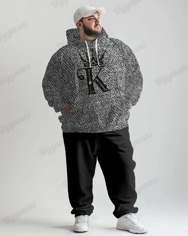Mens Daily Casual K Letter Crown Print Plus Size Hoodie Suit sold by Biggmans