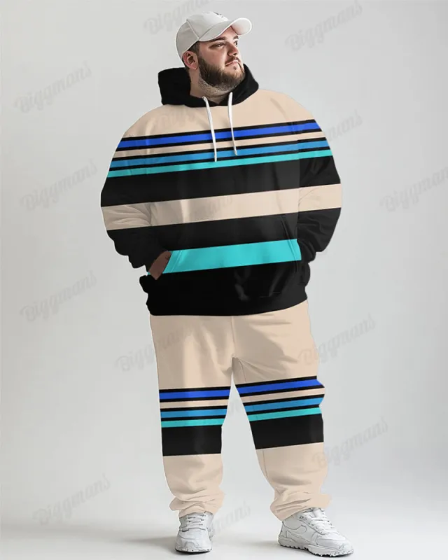 Men's Daily Casual Striped Patchwork Print Plus Size Hoodie Suit sold by Biggmans