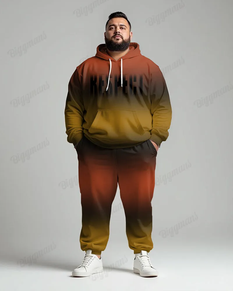 Gradient Multicolor Respect Letter Print Men's Plus Size Hoodie Suit sold by Biggmans