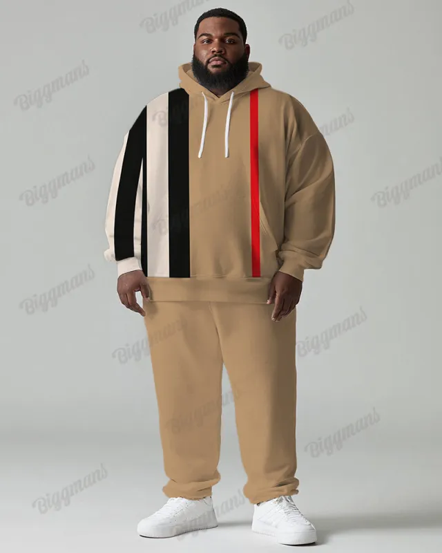 Men's Daily Casual Khachi Black And White Stripe Print Plus Size Hoodie Suit sold by Biggmans