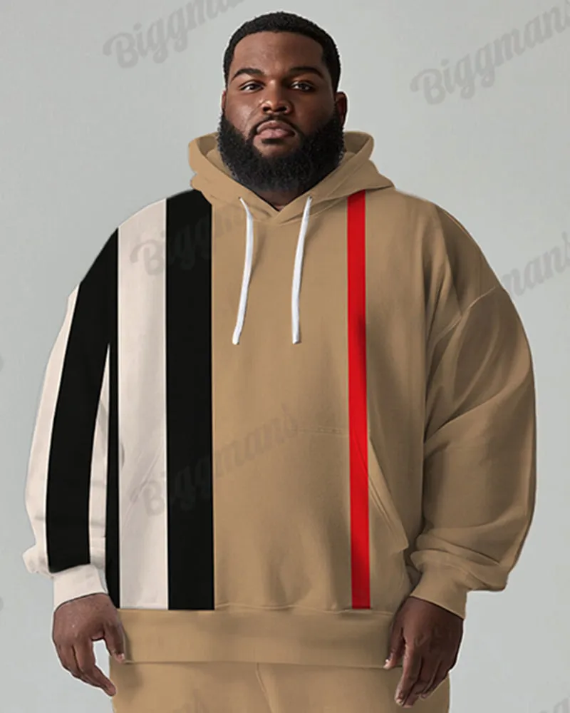 Men's Daily Casual Khachi Black And White Stripe Print Plus Size Hoodie Suit sold by Biggmans product image thumbnail 2