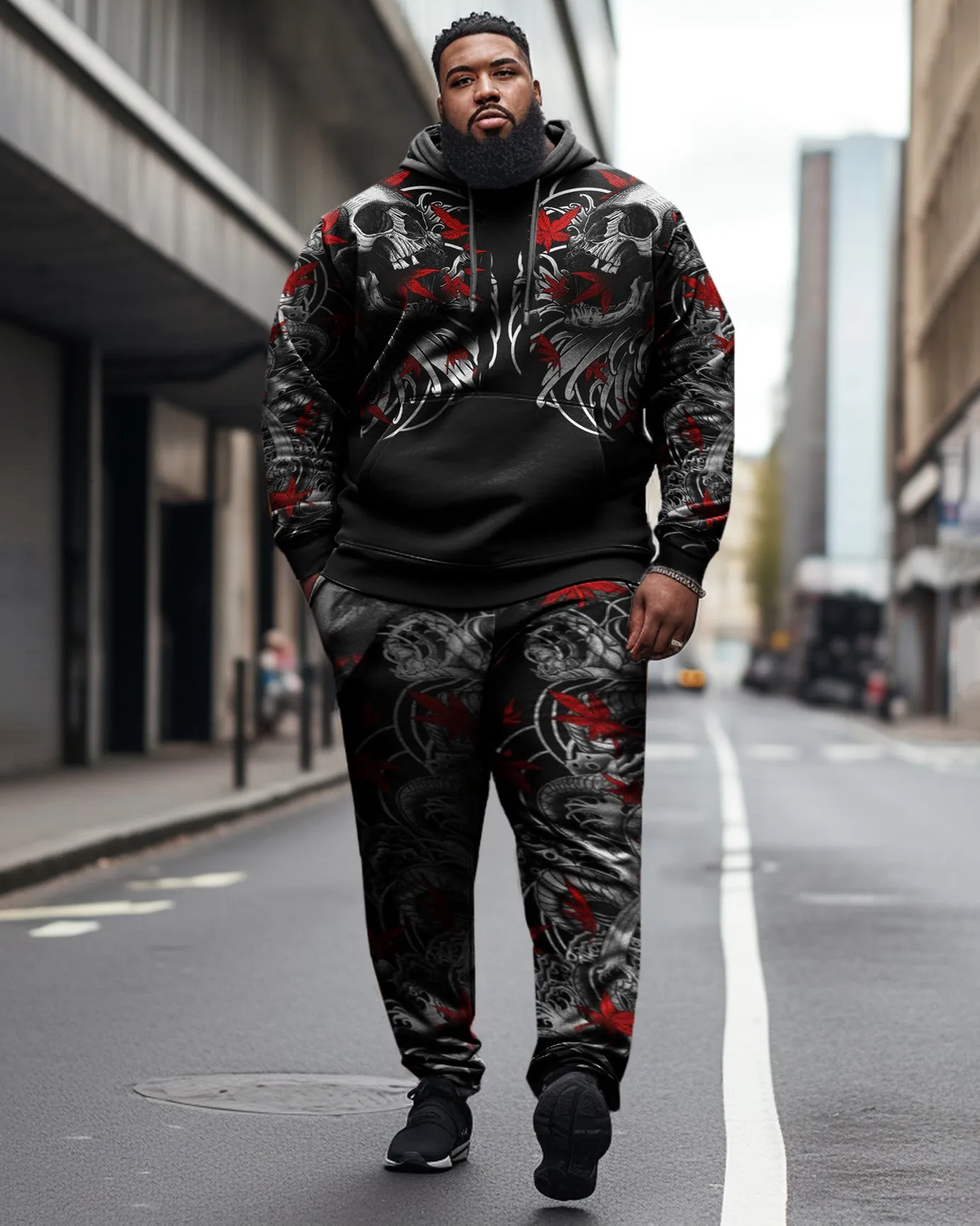 Men's Plus Rose Skull Hoodie Set sold by Biggmans