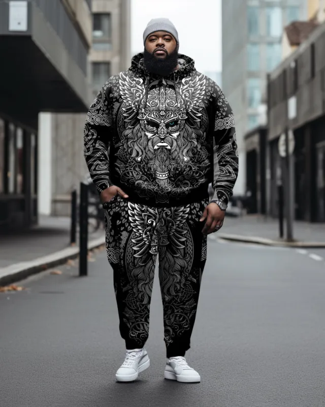 Men's Big & Tall Retro Elements Viking Long-Sleeved Hoodie Sweatpants Set sold by Biggmans