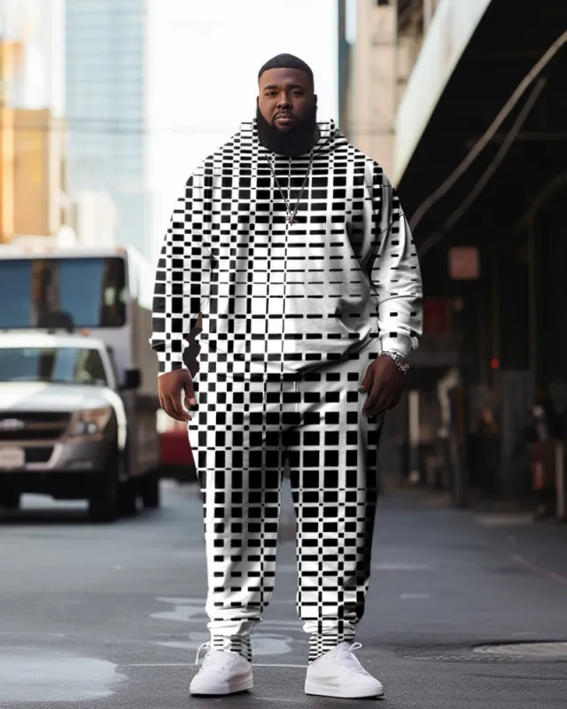 Men's Plus Size Casual Hip Hop Abstract Graphic Hoodie Two-Piece Set sold by Biggmans
