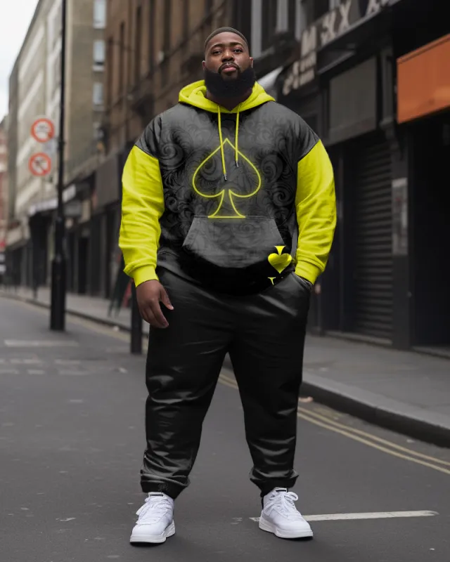 Men's Plus Size Casual Hip Hop Color Block Poker Scalloped Long Sleeve Hoodie Set sold by Biggmans