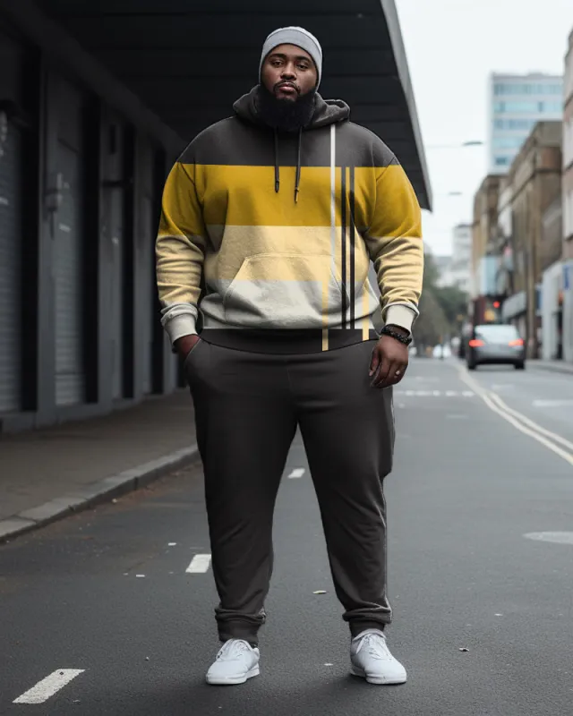 Men's Big & Tall Color Block Geometric Casual Hoodie and Sweatpants Two Piece Set sold by Biggmans