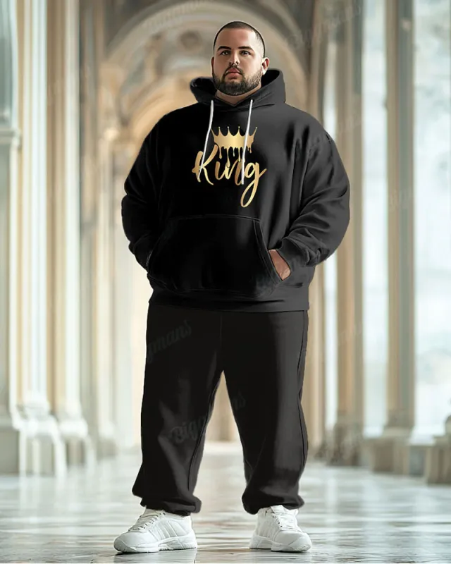 Men's Daily Casual King Letter Print Plus Size Hoodie Suit sold by Biggmans