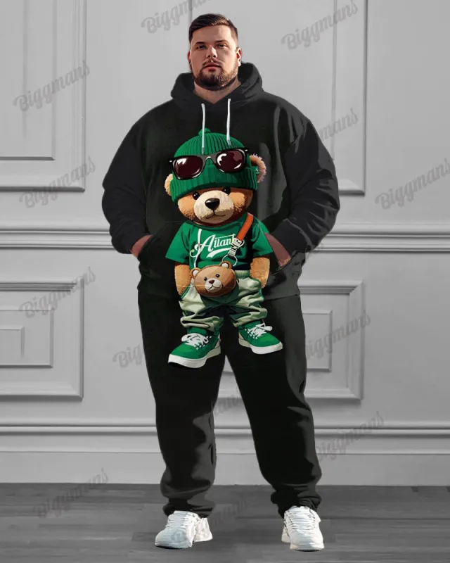 Men's Brown Bear Print Pocket Big & Tall Hoodie Set sold by Biggmans