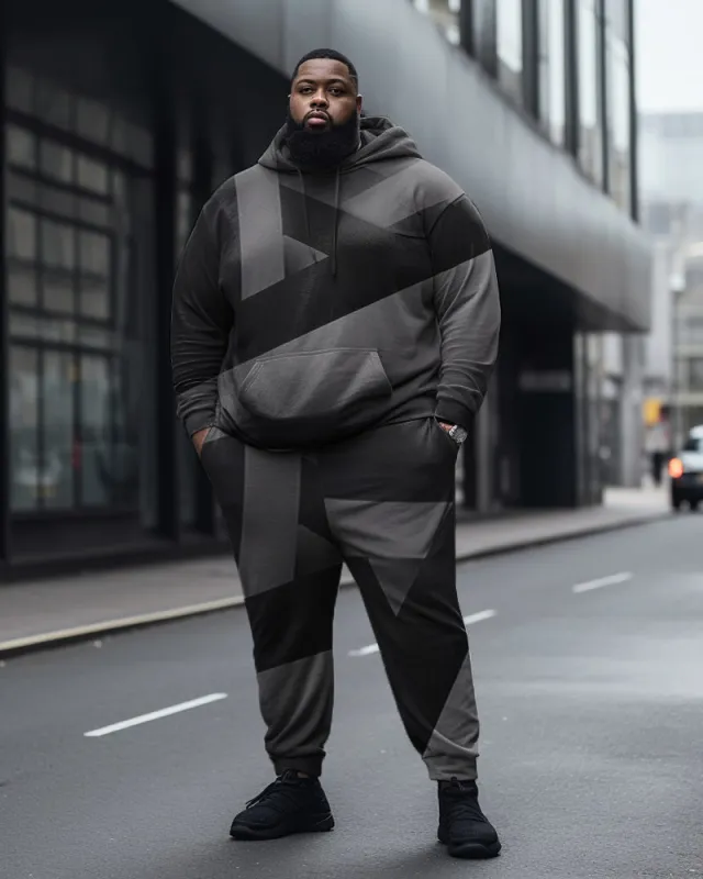 Men's Large Size Diamond Color Block Athleisure Hoodie And Sweatpants Two-Piece Set sold by Biggmans