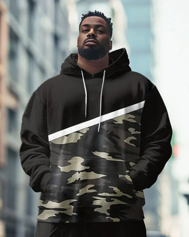 Men's Street Fashion Black Patchwork Camouflage Print Big & Tall Hoodie Set sold by Biggmans product image thumbnail 2