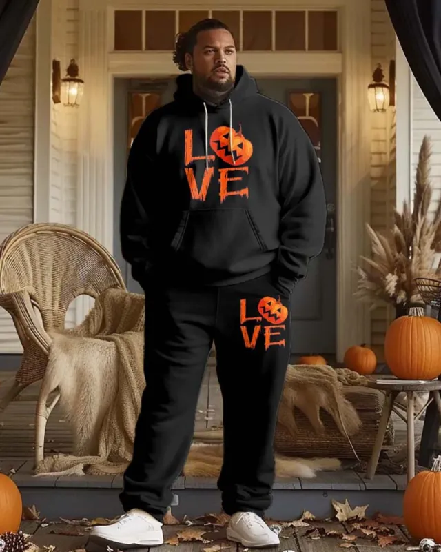 Mens Halloween Pumpkin Simple Alphabet Print Plus Size Hoodie Suit sold by Biggmans