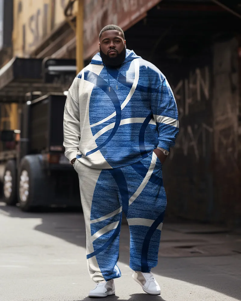 Men's Big & Tall Casual Hip Hop Blue Graphic Hoodie Two-Piece Set sold by Biggmans