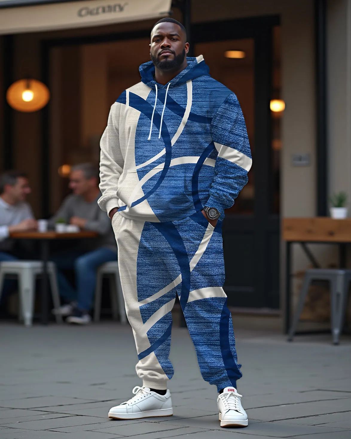 Men's Big & Tall Casual Hip Hop Blue Graphic Hoodie Two-Piece Set sold by Biggmans product image thumbnail 2