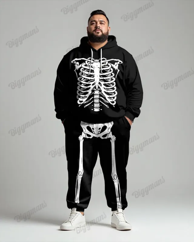Simple Skull Skeleton Print Men's Big & Tall Hoodie Set sold by Biggmans