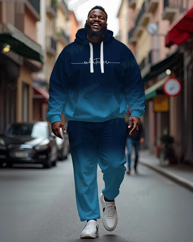 Men's Casual Blue Word Art Gradient Print Big & Tall Hoodie Set sold by Biggmans